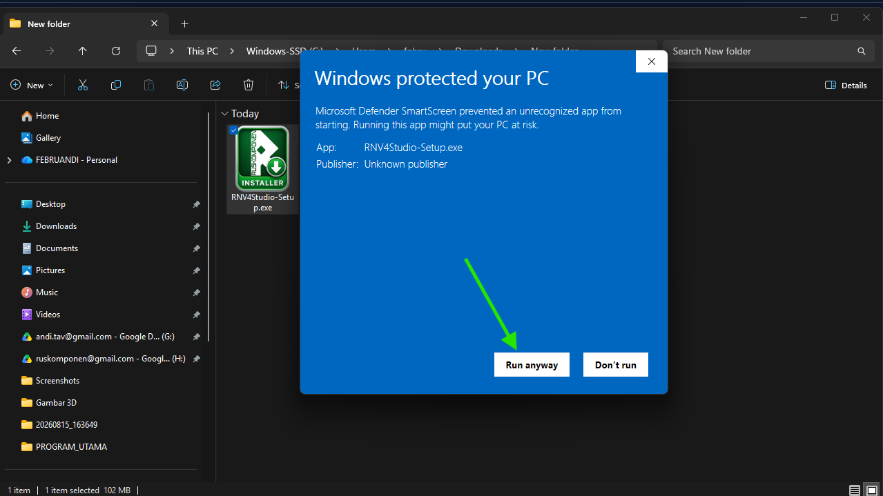 Windows protected your PC — klik Run anyway
